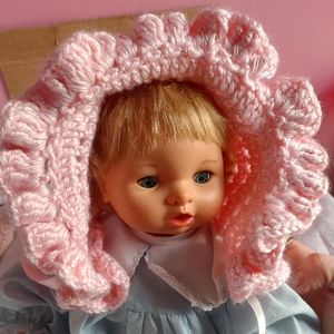 Handmade pink crochet baby bonnet hat